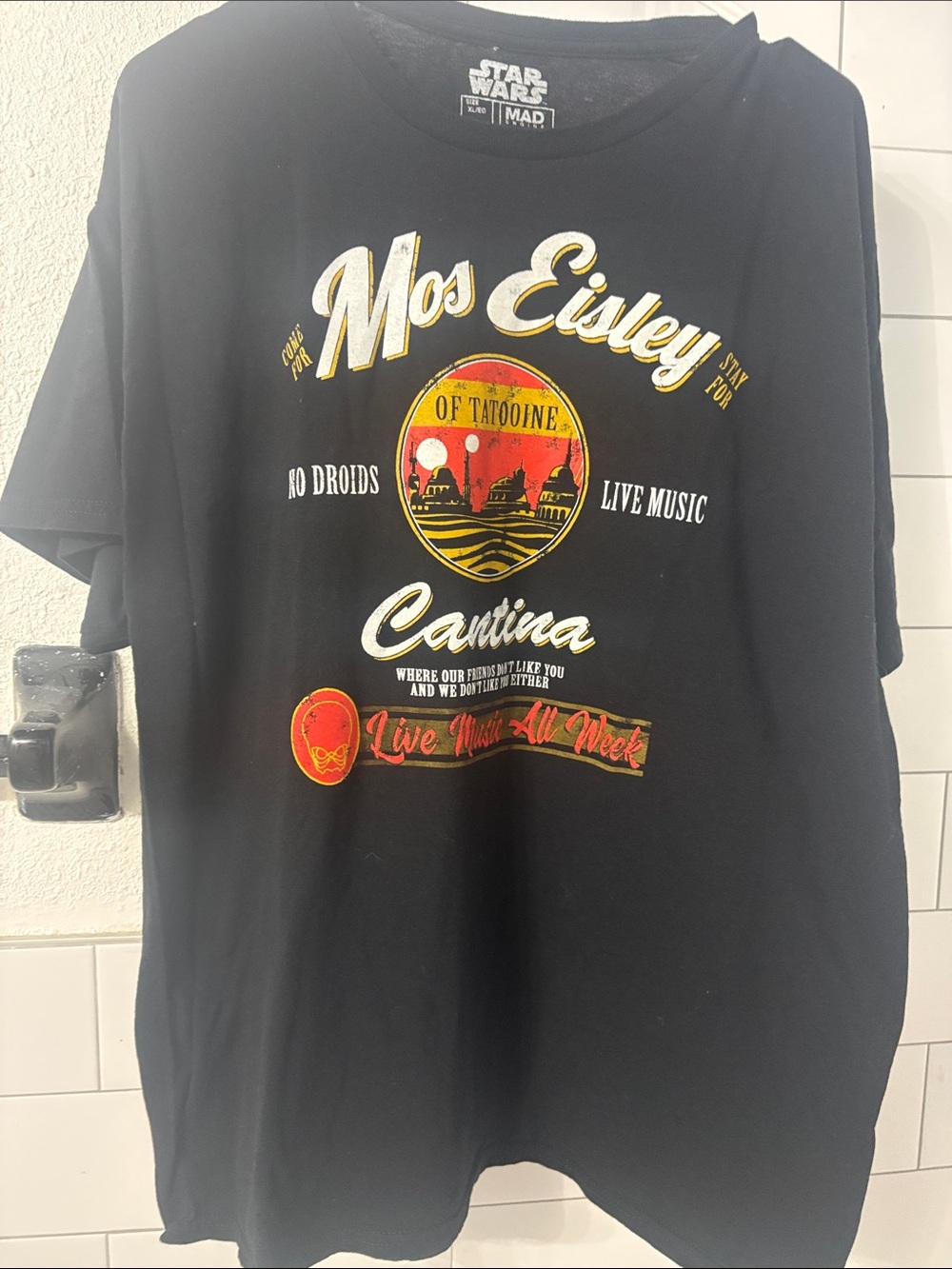 Star Wars Black Tee with Yellow & Red Mos Eisley Cantina Graphic